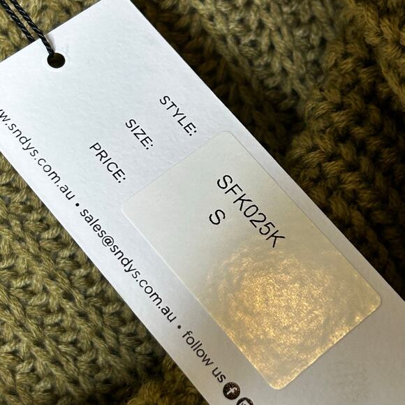 SNDYS NWT Sweater Sz S Off Shoulder Ribbed Knit Cropped‎ Green Brown Cowl Neck - Picture 4 of 7